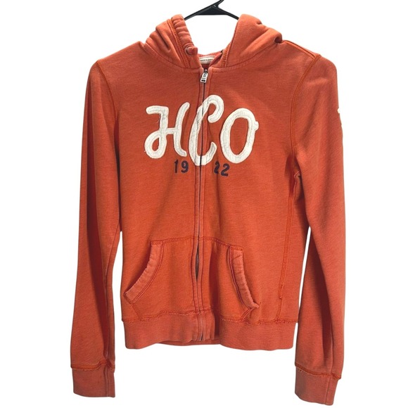 Y2K Hollister Zip Hoodie L Burnt Orange HCO 1922 Logo Preppy Mallcore Streetwear - Picture 1 of 6